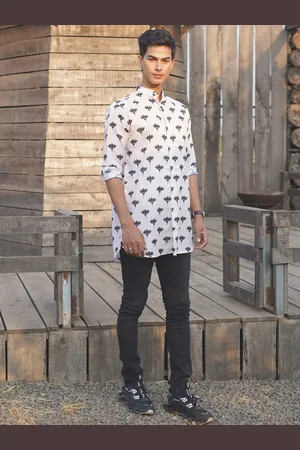 SHIWAM ETHNIX Floral Printed Band Collar Straight Kurta
