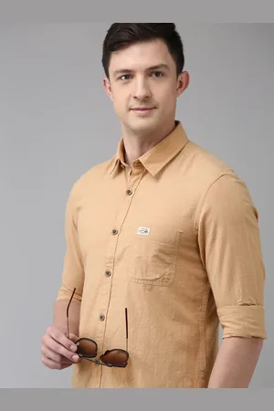 Ralph Lauren U S Polo Assn Denim Co Men Beige Self-Checked Slim Fit Pure Cotton Casual Shirt