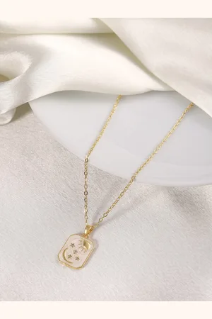 DressBerry Stone Studded Rectangular Shape Pendant with Chain