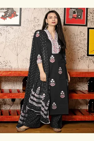 DIVASTRI Floral Printed V-Neck Straight Kurta With Palazzos & Dupatta