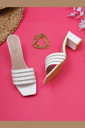 Misto Women White Striped Party Block Sandals