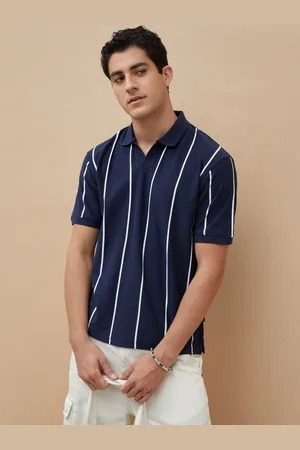 Lifestyle Men Striped Polo Collar Pockets T-shirt