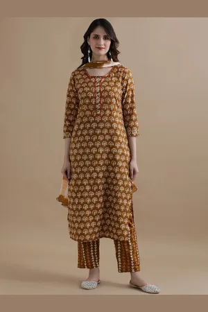 Jaipur Floral Printed Gotta Patti Pure Cotton Kurta with Trouser & Dupatta