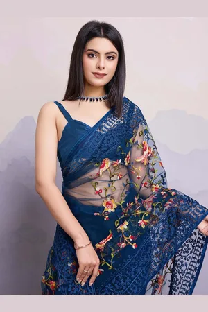 VAIRAGEE Floral Embroidered Net Saree