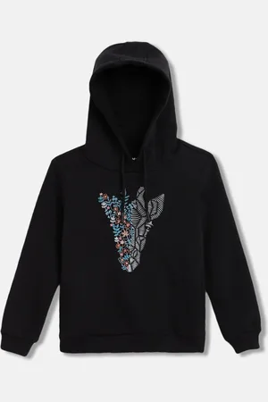Blue Giraffe Girls Graphic Printed Hooded Pullover Sweatshirt