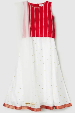 Max Collection Girls Red & White Embroidered Ready to Wear Lehenga &