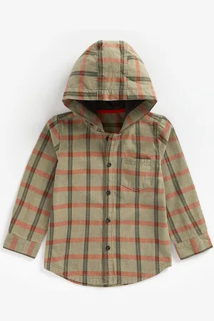 Mothercare Boys Tartan Checks Opaque Hooded Pure Cotton Casual Shirt