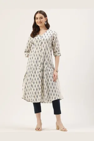 Amukti Ethnic Motifs Printed A-Line Linen Kurta