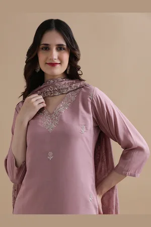 Jaipur Women Ethnic Motifs Embroidered Regular Thread Work Chanderi Cotton Kurta with Trousers & With