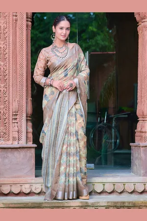 Moda Rapido Floral Zari Block Print Saree