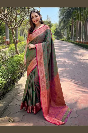 all about you Woven Design Zari Silk Blend Kanjeevaram Saree