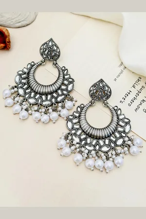 ABDESIGNS Elegant German Silver Classic Silver Plated Pearl Drop Earrings