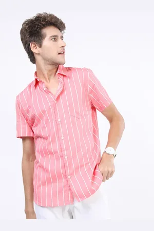 Highlander Men Pink Slim Fit Striped Casual Shirt
