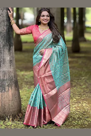 all about you Woven Design Zari Silk Blend Kanjeevaram Saree