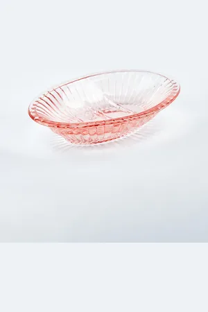 Home Centre Pink Striped Glass Soap Dish