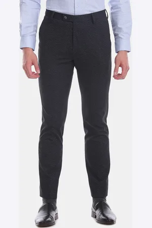 Arrow Men Black Tapered Fit Self Design Formal Trousers