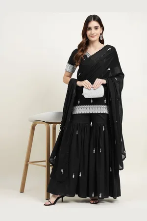 ZARI Women Floral Embroidered Regular Thread Work Pure Cotton Kurti with Sharara & With Dupatta