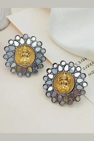 ABDESIGNS Elegant Dual Plated Circular Shaped Artificial Stones And Beads Studs Earrings