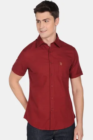 U.S. Polo Assn. Men Red Pure Cotton Casual Shirt