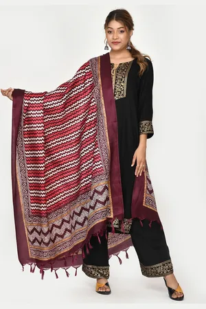 Kesarya Pink & Maroon Printed Kalamkari Dupatta