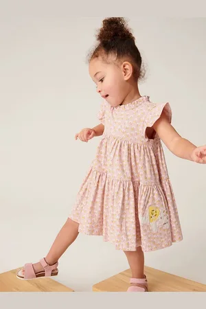 LULU & SKY Girls Floral Printed Round Neck Fit & Flare Knee Length Dress