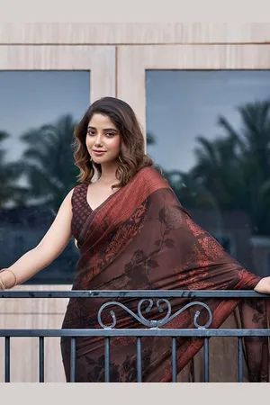 Satrani Floral Beads and Stones Pure Georgette Saree