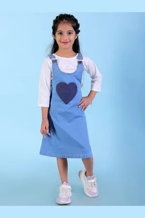 The Mom Store Girls Denim Cotton Pinafore Midi Dress