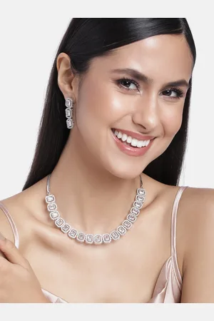 ESTELE Rhodium Plated CZ Ossum Octagon Necklace Set