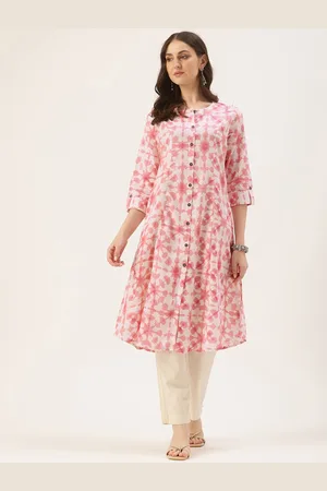 Amukti Abstract Printed Roll Up Sleeves Linen Kurta