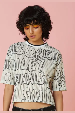 ONLY Woman Beige Print Extended Sleeves Crop Top 1506030001-Ecru