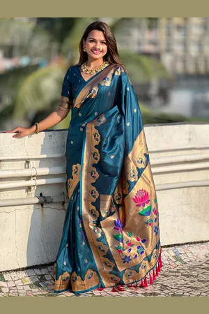 all about you Woven Design Zari Silk Blend Paithani Saree