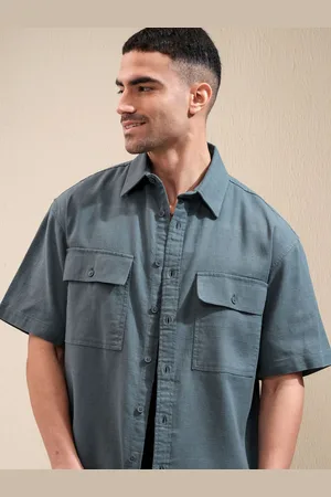 LocoMotive Premium Men Mocklino Dobby Solid Utility Pocket Oversized Shirt