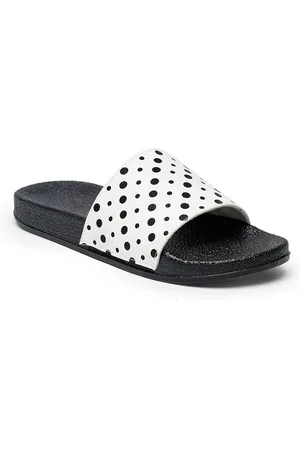 Misto Women White & Black Printed Sliders