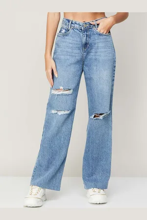 Xpose Women Comfort Wide Leg High-Rise Mildly Distressed Jeans