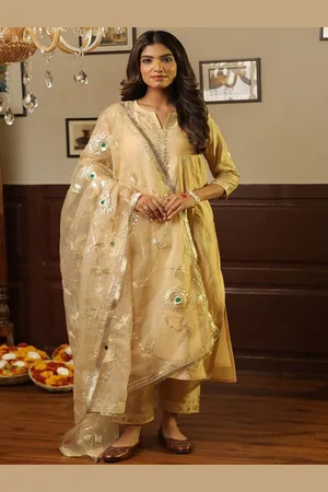 ASRUMO Women Embroidered Regular Chanderi Silk Kurta with Trousers & With Dupatta