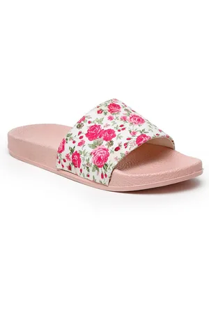 Misto Women Pink & White Printed Sliders