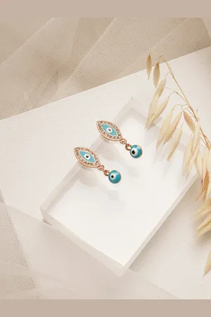 Joker & Witch Rose Gold-Toned & Blue Evil Eye Drop Earrings