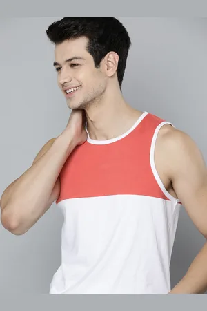 Mast & Harbour Men Coral Pink & White Colourblocked Pure Cotton T-shirt