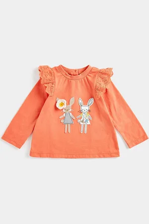 Mothercare Girls Solid Applique Cotton T-shirt