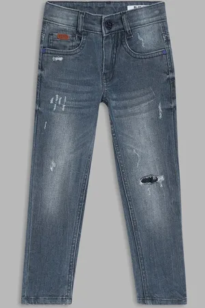 Blue Giraffe Boys Blue Straight Fit Mildly Distressed Light Fade Stretchable Jeans