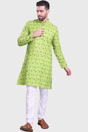 SHIWAM ETHNIX Mandarin Collar Printed Regular Straight Kurta with Pyjamas