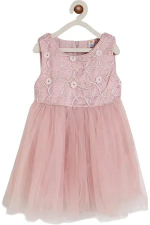Kids On Board Girls Pink Embroidered Fit and Flare Dress