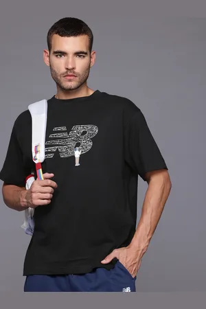 New Balance Brand Logo Print Drop-Sleeves Pure Cotton Relaxed Fit Athleisure T-shirt