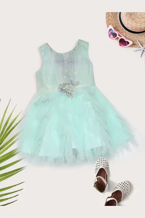 MeeMee Green Net Cotton Party Dress