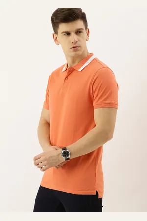 Invictus Men Coral Orange Solid Polo Collar Pure Cotton T-shirt