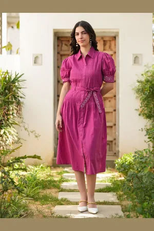 JISORA Women Pink Embroidered Cotton Dress
