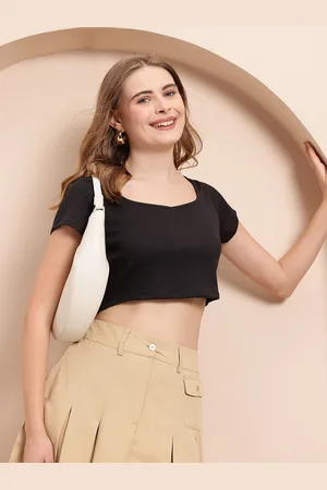 Mast & Harbour Solid Ribbed Pure Cotton Crop Top