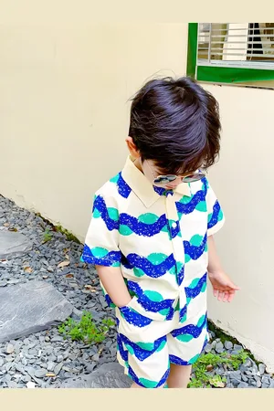 BAESD Kids Printed Shirt Collar Pure Cotton Shirt With Shorts