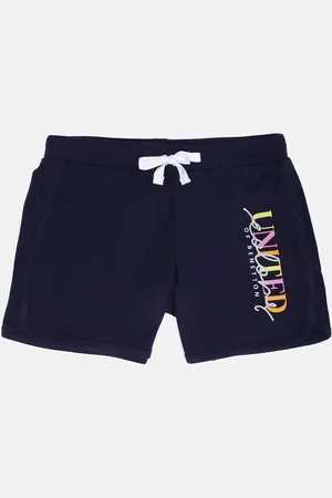 Benetton Girls Navy Blue & Yellow Printed Pure Cotton Shorts