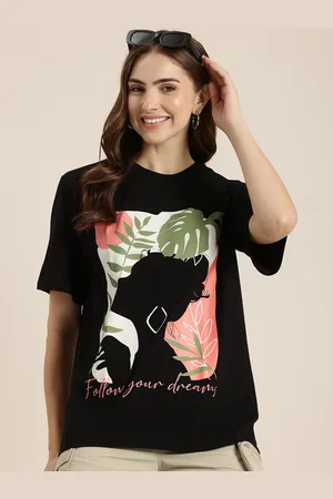 HERE&NOW Printed Drop-Shoulder Sleeves Pure Cotton T-shirt